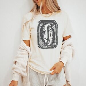 Facing Fish Woodcut Style Graphic Tee Natural